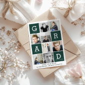 Faire-part Vert moderne photo collage de graduation