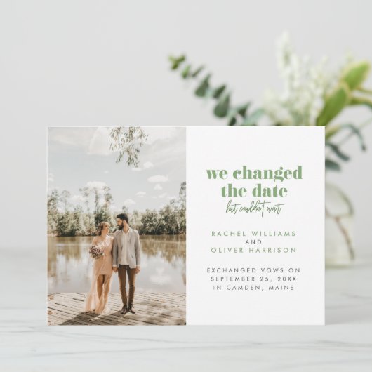 Faire-part Vert mousse Nous avons changé la date mais n'avons (Debout devant)