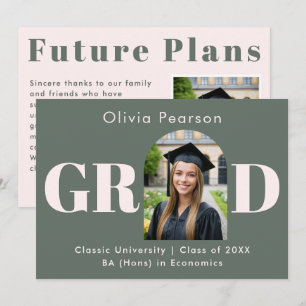 Faire-part Vert Sauge & Rose Moderne Photo Graduation Arc