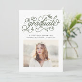 Faire-part Vert taupe rustique calligraphié Photo diplômé (Debout devant)