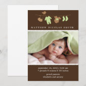 Faire-part Verte Bébé Clothesline annonce de naissance (Devant / Derrière)