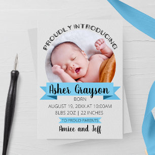 Faire-part Vertical Fièrement Introduire L'Annouement De Nais
