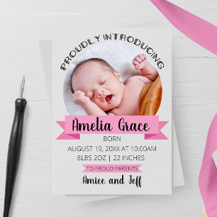 Faire-part Vertical Fièrement Introduire L'Annouement De Nais