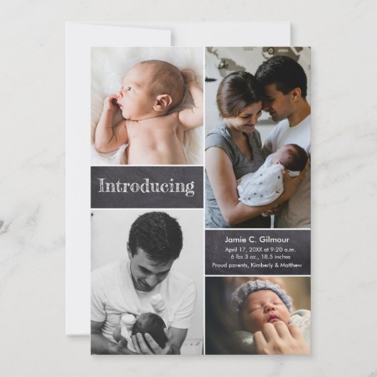 Faire-part Vertical Introduction photo collage bébé naissance (Devant)