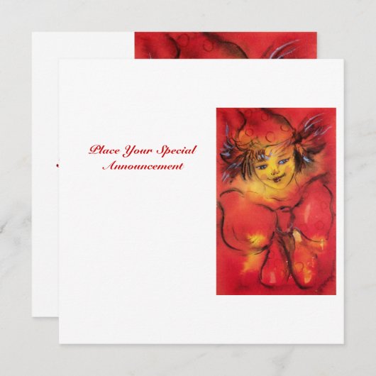 Faire-part VÊTEMENT AVEC BOUTON ROUGE, Blanc Jaune (Devant / Derrière)