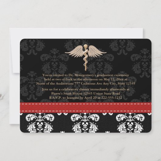 Faire-part vétérinaire rouge d'obtention du (Dos)