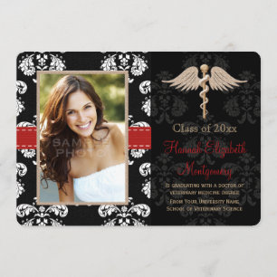 Faire-part vétérinaire rouge d'obtention du