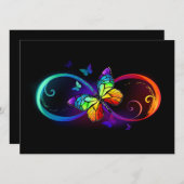 Faire-part Vibrant infinity with rainbow butterfly on black (Devant / Derrière)