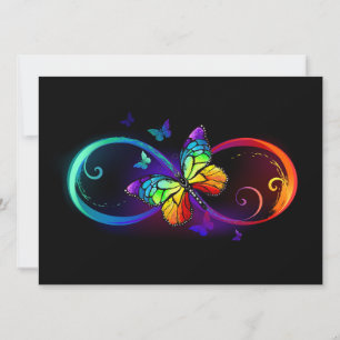 Faire-part Vibrant infinity with rainbow butterfly on black