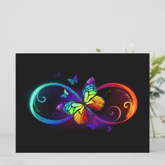 Faire-part Vibrant infinity with rainbow butterfly on black (Debout devant)