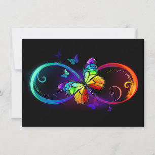 Faire-part Vibrant infinity with rainbow butterfly on black