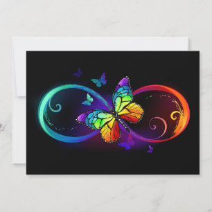 Faire-part Vibrant infinity with rainbow butterfly on black
