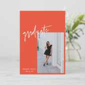 Faire-part Vibrant Orange rose tendance Script de la photo Gr (Debout devant)
