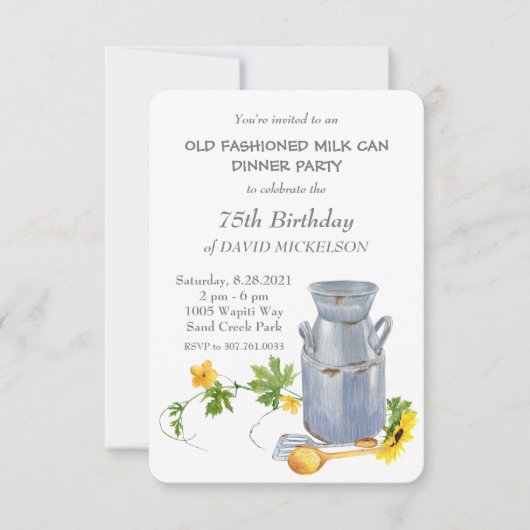 Faire-part Vieux Lait Peut Dîner Fête Anniversaire (Devant)