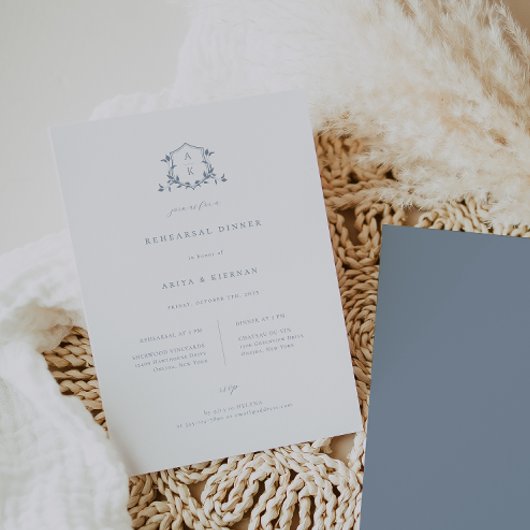Faire-part Vins intemporels Dusty Blue Crest Dîner de répétit