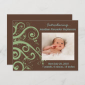 Faire-part Vins tourbillonnant Vert & Brown bébé garçon photo (Devant / Derrière)