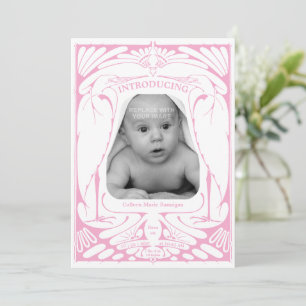 Faire-part Vintage Art Nouveau cigogne Birth à la frontière