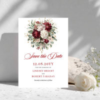 Faire-part vintage blush burgundy floral Save The