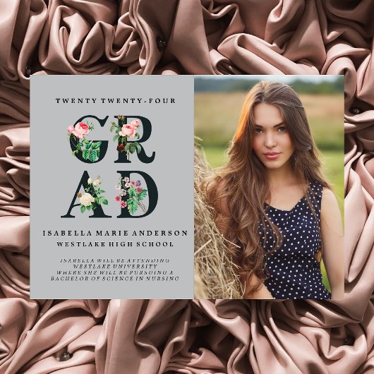 FAIRE-PART vintage ÉLÉGANT DE DIPLÔME FLORAL