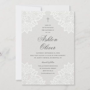 Faire-part Vintage Lace Grey Baptême et baptême religieux