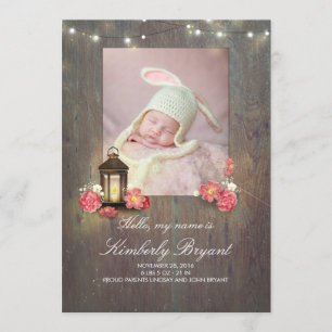 Faire-part Vintage lanterne et rustique bois bébé photo naiss