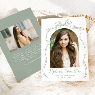 Faire-part Vintage Sage Green Bow Arch Photo Graduation
