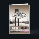 Faire-part Vintage Sepia Las Vegas Photo Enregistrer La Date<br><div class="desc">Photo modifiée du panneau de bienvenue à Las Vegas sur le devant et s'il vous plaît REMPLACER L'ÉCHANTILLON PHOTO AVEC VOTRE PROPRE PHOTO à l'intérieur de la carte. Tous les textes par défaut peuvent être entièrement customisés avec vos propres mots, et vous pouvez également modifier les polices, les tailles, le...</div>