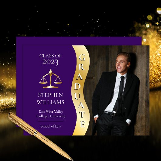 Faire-part Violet | Diplômé d'or Wave Law Justice Grad