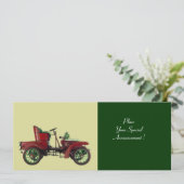 Faire-part VOITURE RETRO, RESTAURATION AUTOMATIQUE, vert (Debout devant)