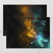 Faire-part Vol de libellule verte lumineuse (Devant / Derrière)