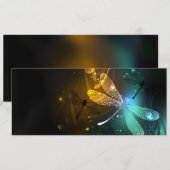 Faire-part Vol de libellule verte lumineuse (Devant / Derrière)
