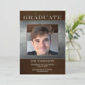 Faire-part Votre photo Silver Metal Faux Leather Graduation (Debout devant)