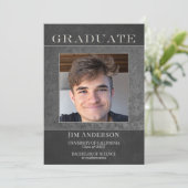 Faire-part Votre Photo Silver Metal Faux Leather Graduation A (Debout devant)
