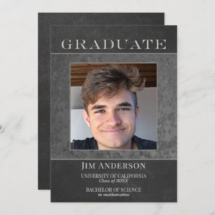 Faire-part Votre Photo Silver Metal Faux Leather Graduation A