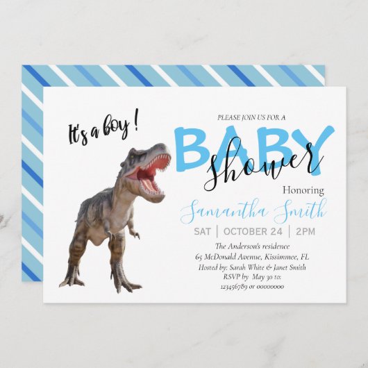Faire-part Vous êtes Invité Baby shower Boy Dinosaur (Devant / Derrière)