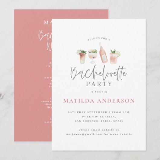 Faire-part Voyage de fin de semaine de bachelorette boissons  (Devant / Derrière)