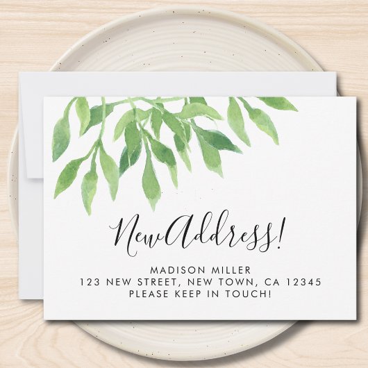 Faire-part Watercolor Greenery New Address Moving