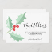 Faire-part Watercolor Holly New Address Christmas Moving (Devant / Derrière)