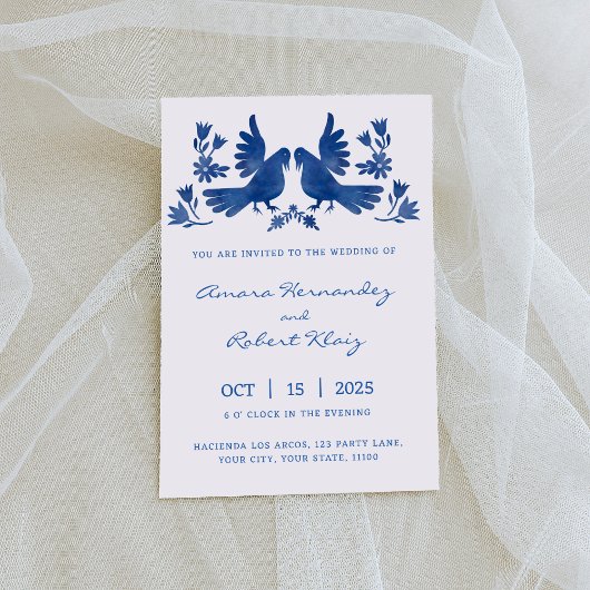 FAIRE-PART WATERCOLOR OTOMI BIRDS NAVY