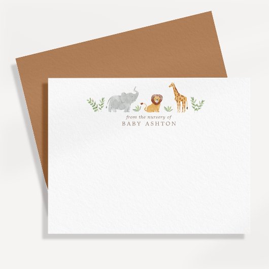 Faire-part Watercolor Safari Animals Nursery Note Card