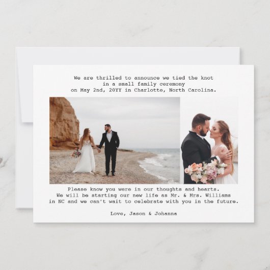 Faire-part We Eloped Minimal Script Photo Elopement Wedding (Dos)