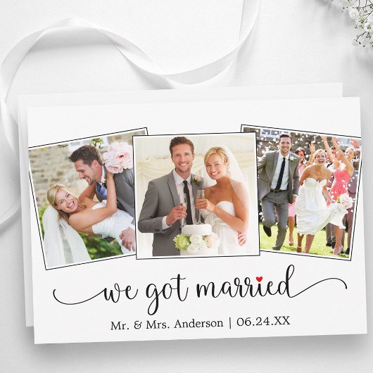 Faire-part We Got Married Calligraphy Red Heart 3 Photo