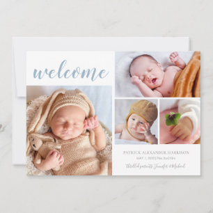 Faire-part Welcome Baby Photo Collage Blue Birth