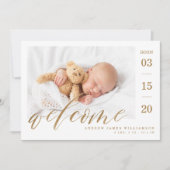 Faire-part Welcome Gold Script Baby Birth Stats & Photo (Devant)