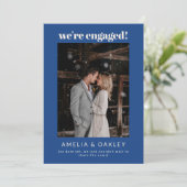 Faire-part We're Engaged Minimalist Elegant Photo French Blue (Debout devant)