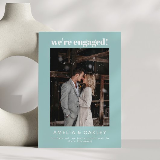 Faire-part We're Engaged Minimalist Elegant Photo Modern Aqua