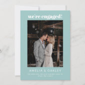 Faire-part We're Engaged Minimalist Elegant Photo Modern Aqua (Devant)