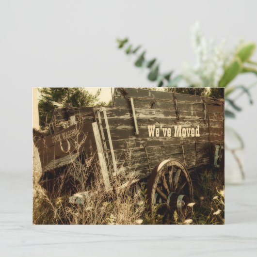 Faire-part Western Moving New Address Funny Rustic Wagon (Debout devant)