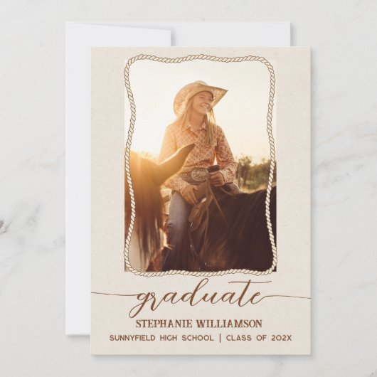 Faire-part Western Rustic Brown Rope Photo Script Graduation (Devant)