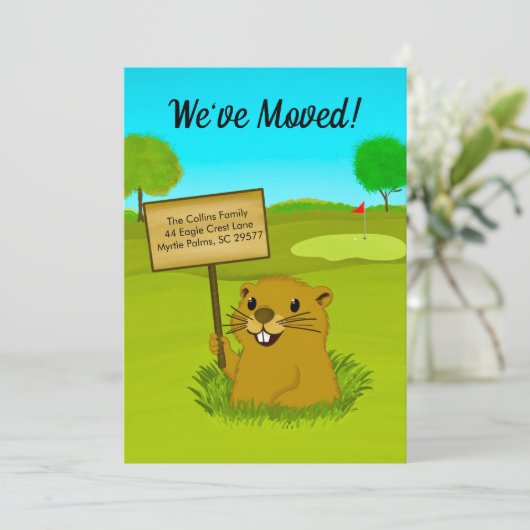 Faire-part We've Moved Gopher on Golf Course Announcement (Debout devant)